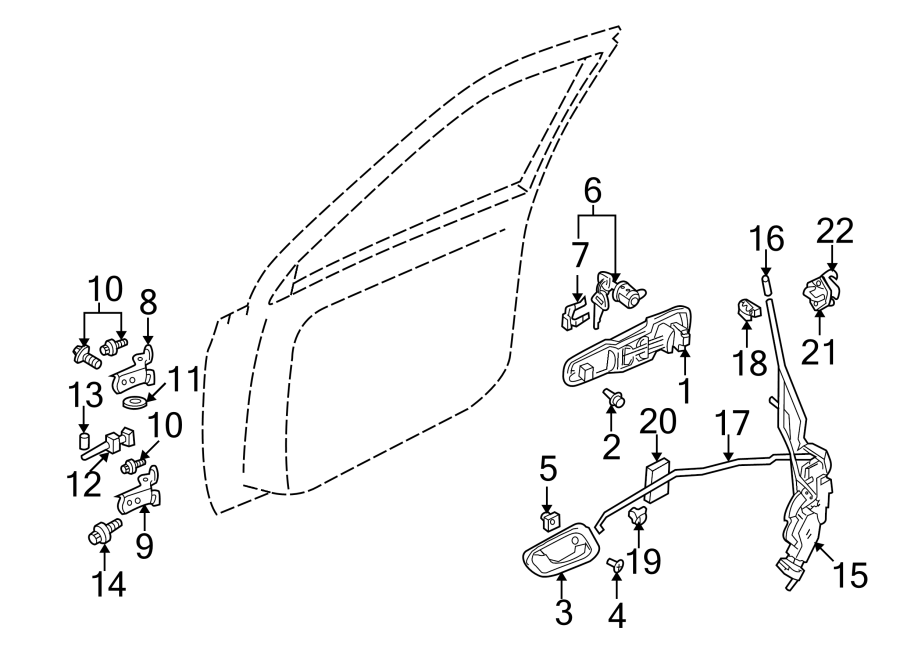 Diagram FRONT DOOR. LOCK & HARDWARE. for your 2020 Chevrolet Spark 1.4L Ecotec M/T ACTIV Hatchback 