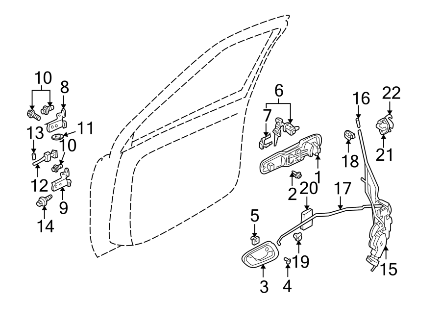 Diagram FRONT DOOR. LOCK & HARDWARE. for your 2020 Chevrolet Spark 1.4L Ecotec M/T ACTIV Hatchback 