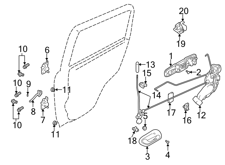 Diagram REAR DOOR. LOCK & HARDWARE. for your 2020 Chevrolet Spark 1.4L Ecotec M/T ACTIV Hatchback 