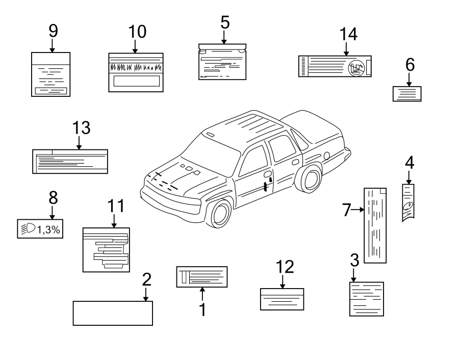 Diagram INFORMATION LABELS. for your 2001 Chevrolet Silverado 1500 Base Standard Cab Pickup Fleetside  