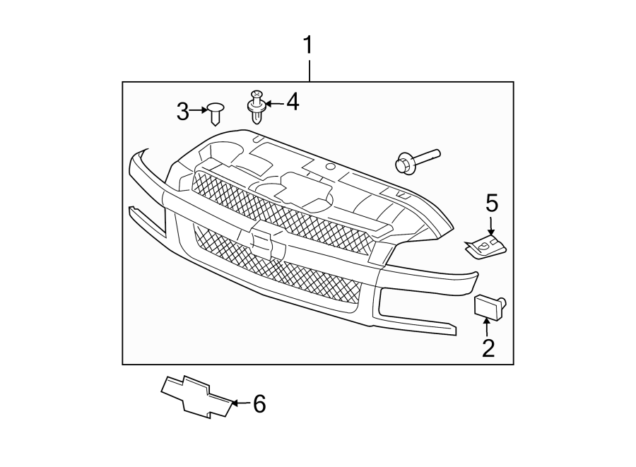 Diagram GRILLE & COMPONENTS. for your 2003 GMC Sierra 2500 HD 6.6L Duramax V8 DIESEL A/T 4WD SLE Standard Cab Pickup 