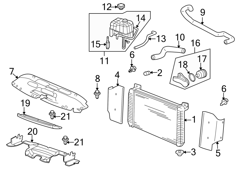 Diagram RADIATOR & COMPONENTS. for your 2005 Chevrolet Avalanche 2500   