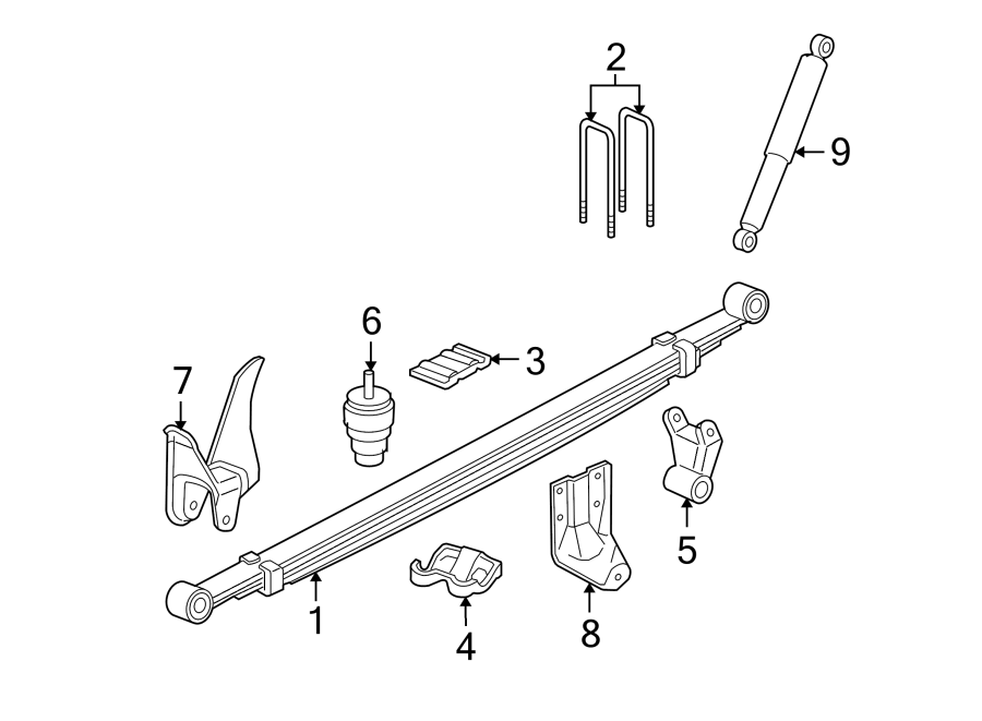 Diagram REAR SUSPENSION. SUSPENSION COMPONENTS. for your 2016 GMC Sierra 2500 HD 6.0L Vortec V8 FLEX A/T RWD SLE Extended Cab Pickup Fleetside 