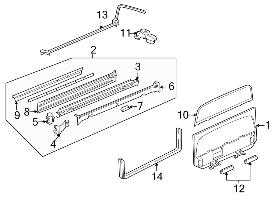 Diagram REAR BODY & FLOOR. GATE & HARDWARE. for your 2004 Chevrolet Suburban 2500   