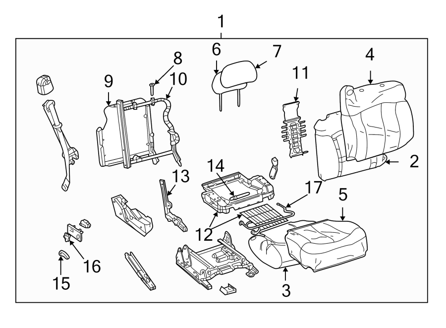 Diagram SEATS & TRACKS. FRONT SEAT COMPONENTS. for your 2005 Chevrolet Express 3500   