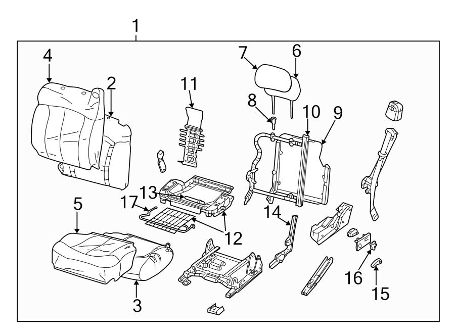 Diagram SEATS & TRACKS. FRONT SEAT COMPONENTS. for your 2005 Chevrolet Trailblazer   