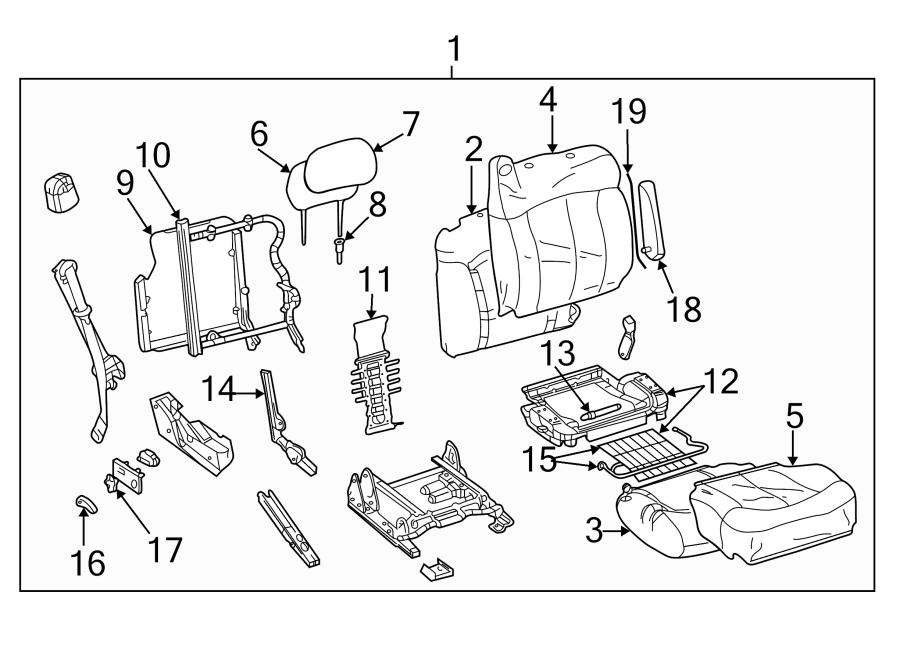 Diagram SEATS & TRACKS. FRONT SEAT COMPONENTS. for your 2005 Chevrolet Express 3500   