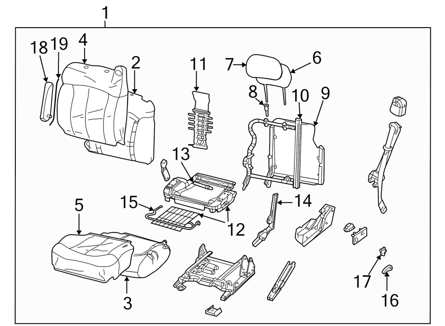 Diagram SEATS & TRACKS. FRONT SEAT COMPONENTS. for your 2001 Chevrolet Silverado 2500 Base Standard Cab Pickup Fleetside  