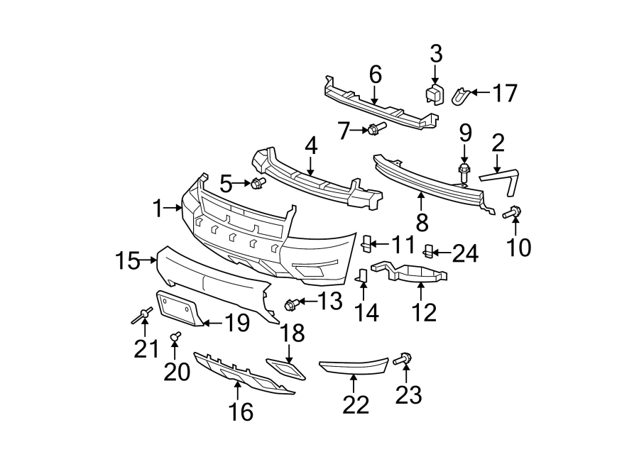 Front bumper. Fuel system. Bumper & components. Diagram