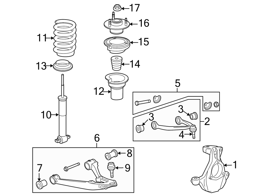 Diagram FRONT SUSPENSION. SUSPENSION COMPONENTS. for your 2016 GMC Sierra 2500 HD 6.0L Vortec V8 CNG A/T 4WD SLE Extended Cab Pickup 