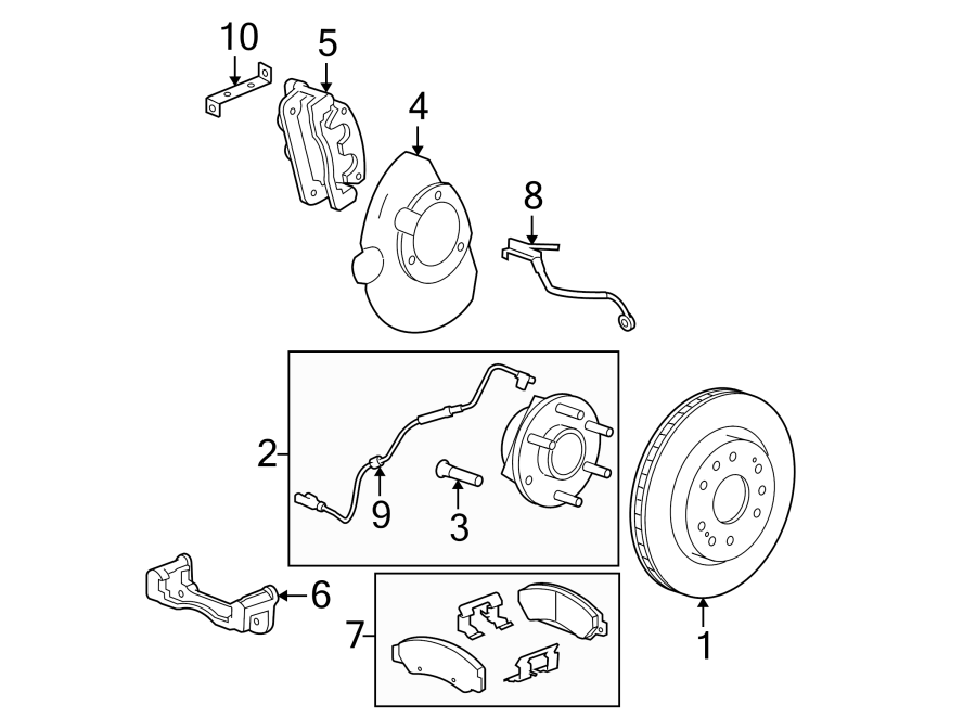 Diagram Front suspension. Brake components. for your 2016 GMC Sierra 2500 HD 6.0L Vortec V8 FLEX A/T RWD SLE Extended Cab Pickup Fleetside 