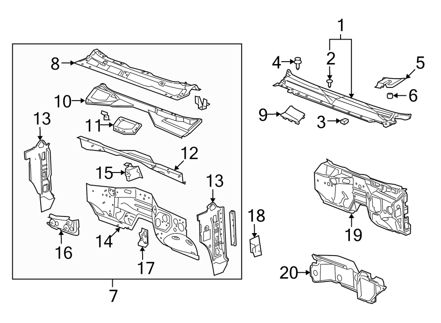 Diagram Cowl. for your 2007 GMC Sierra 1500 Classic SL Extended Cab Pickup 4.8L Vortec V8 M/T 4WD 