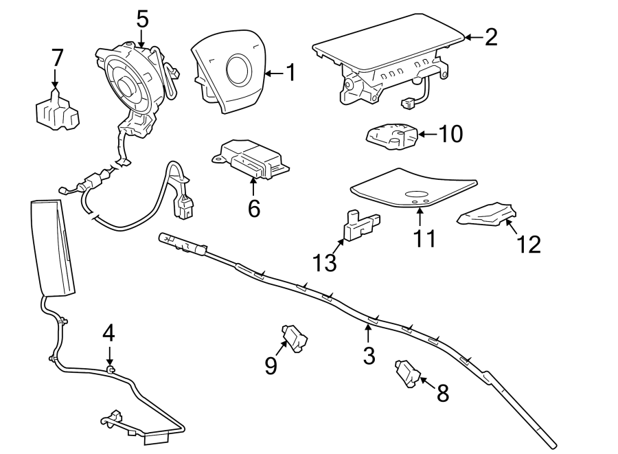 Diagram RESTRAINT SYSTEMS. AIR BAG COMPONENTS. for your 2021 Chevrolet Camaro ZL1 Coupe 6.2L V8 M/T 