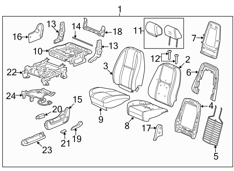 Seats & tracks. Front seat components.