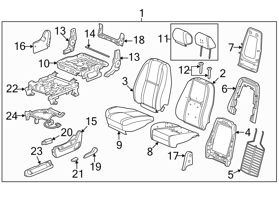 Diagram SEATS & TRACKS. FRONT SEAT COMPONENTS. for your 2010 Chevrolet Avalanche   