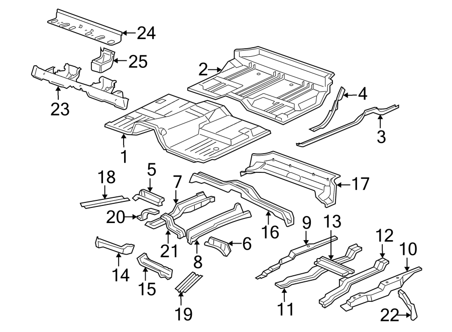 Diagram PILLARS. ROCKER & FLOOR. FLOOR & RAILS. for your 2021 Chevrolet Camaro  LT Coupe 