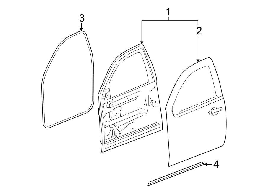 Diagram FRONT DOOR. DOOR & COMPONENTS. for your 2002 GMC Sierra 3500 6.0L Vortec V8 M/T RWD Base Extended Cab Pickup Fleetside 