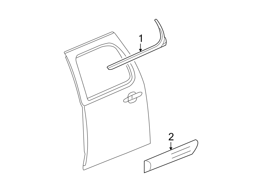 Diagram REAR DOOR. EXTERIOR TRIM. for your 2002 GMC Sierra 3500 6.0L Vortec V8 M/T RWD Base Extended Cab Pickup Fleetside 