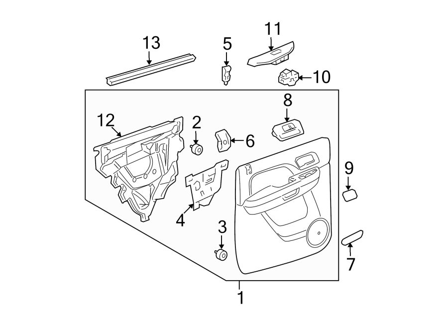 Diagram REAR DOOR. INTERIOR TRIM. for your 2021 GMC Sierra 2500 HD 6.6L Duramax V8 DIESEL A/T 4WD Base Extended Cab Pickup Fleetside 