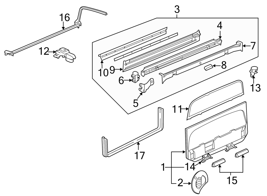 Diagram Rear body & floor. Gate & hardware. for your 2004 Chevrolet Suburban 2500   