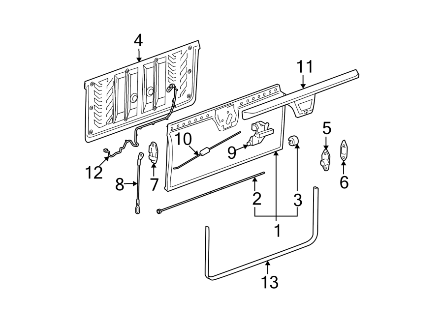 11TAIL GATE. GATE & HARDWARE.https://images.simplepart.com/images/parts/motor/fullsize/GK07760.png