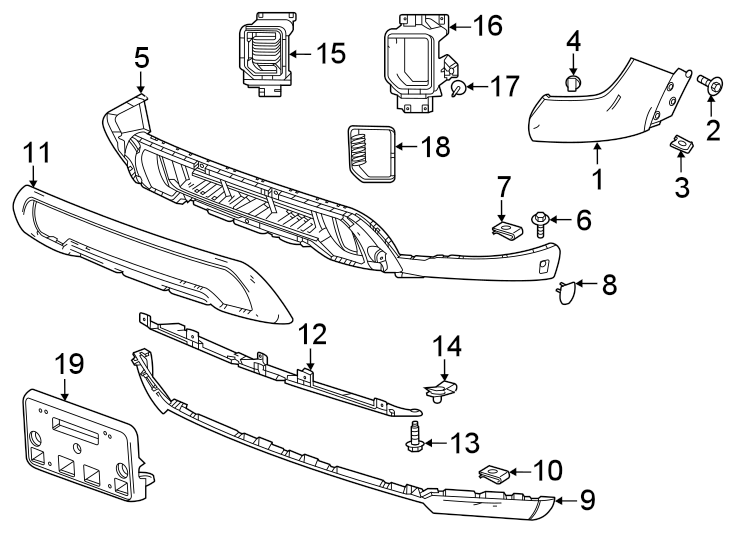 Diagram Front bumper. Exterior trim. for your 2021 Chevrolet Suburban  Premier Sport Utility  