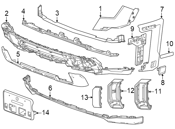 Front bumper. Exterior trim. Diagram