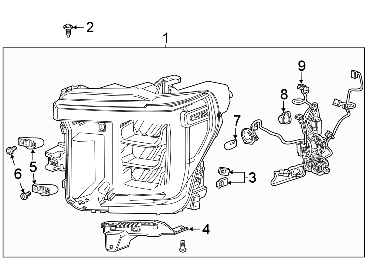 Diagram Front lamps. Headlamp components. for your 2007 GMC Sierra 1500 Classic SL Crew Cab Pickup 4.3L Vortec V6 M/T 4WD 