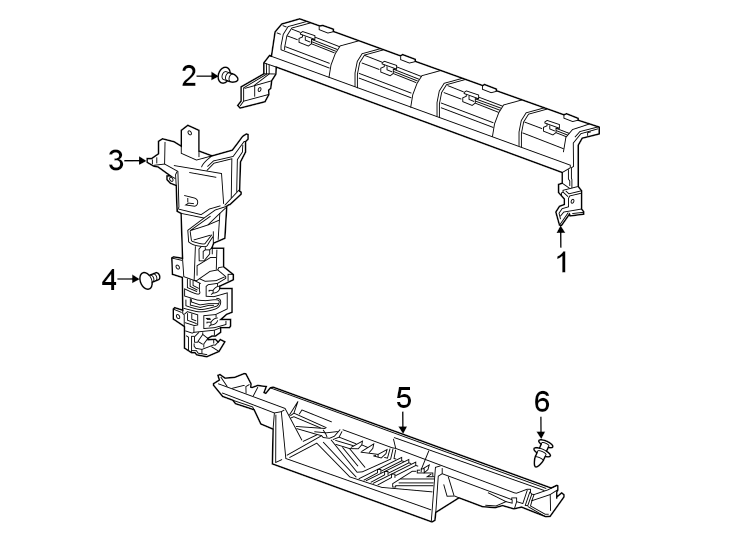 Diagram Radiator support. Splash shields. for your 2021 GMC Sierra 2500 HD 6.6L V8 A/T RWD SLT Extended Cab Pickup Fleetside 