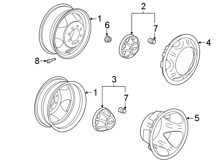 Diagram Wheels. Tires. for your 2022 Chevrolet Silverado 1500 WT Extended Cab Pickup Fleetside 5.3L EcoTec3 V8 A/T 4WD 