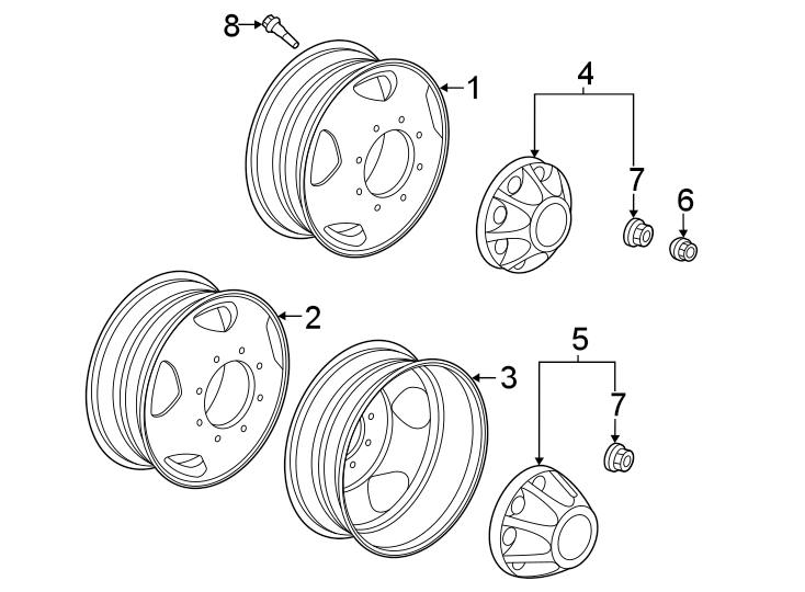 Diagram Wheels. Tires. for your 2022 Chevrolet Silverado 1500 WT Extended Cab Pickup Fleetside 5.3L EcoTec3 V8 A/T 4WD 