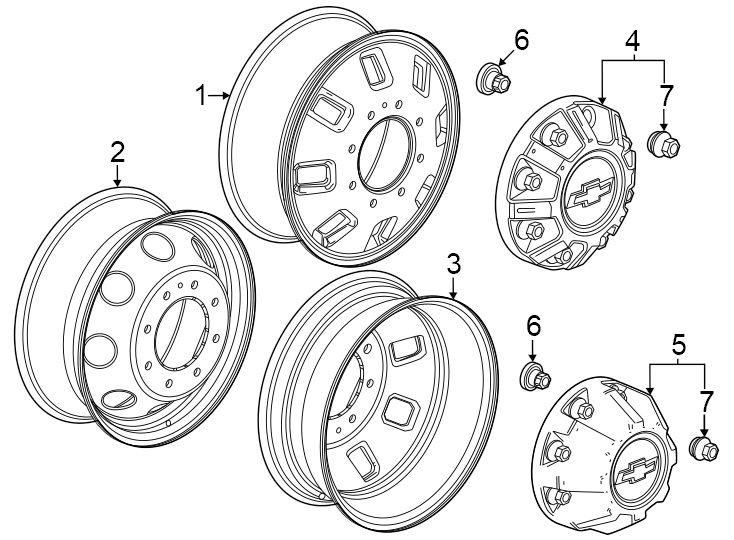 Diagram Wheels. for your 2022 Chevrolet Silverado 1500 WT Extended Cab Pickup Fleetside 5.3L EcoTec3 V8 A/T 4WD 