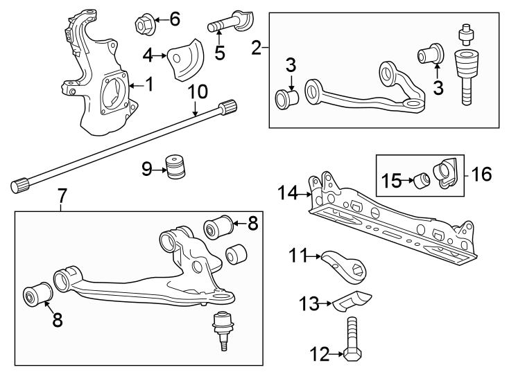 Diagram Front suspension. Suspension components. for your 2011 GMC Sierra 2500 HD 6.6L Duramax V8 DIESEL A/T RWD SLE Standard Cab Pickup 