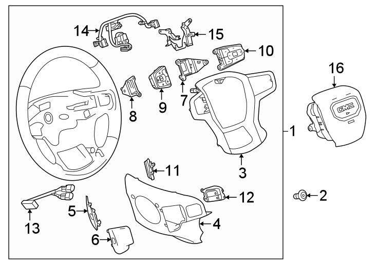 Diagram Steering wheel & trim. for your 2021 GMC Sierra 2500 HD 6.6L Duramax V8 DIESEL A/T 4WD Base Extended Cab Pickup Fleetside 