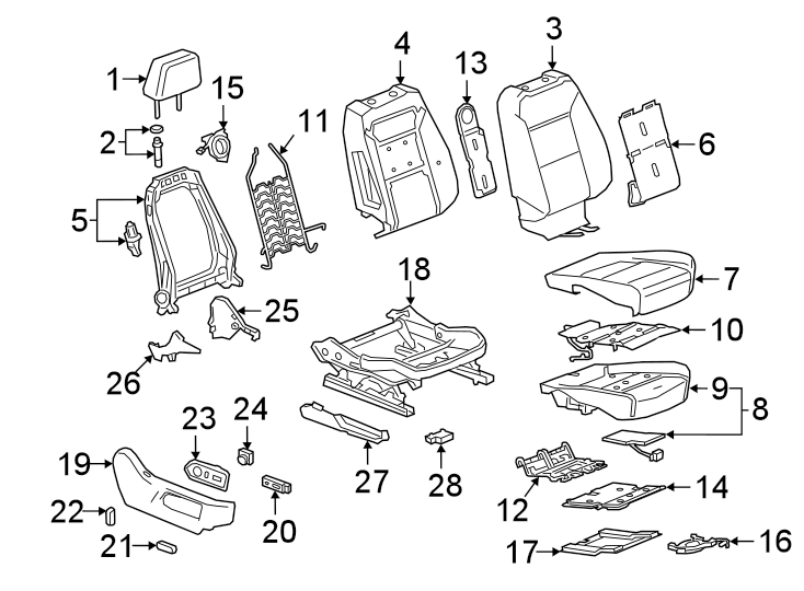 Diagram Seats & tracks. Passenger seat components. for your 2004 Cadillac Escalade EXT   