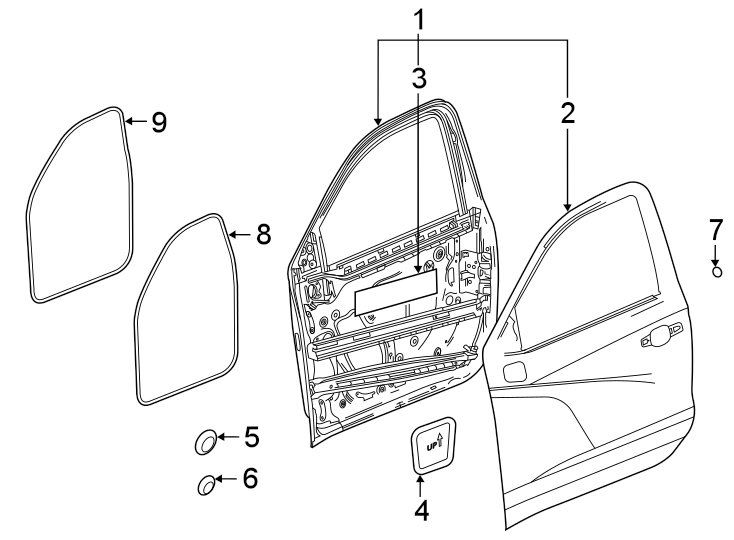 Diagram Front door. Door & components. for your 2007 Pontiac Grand Prix   