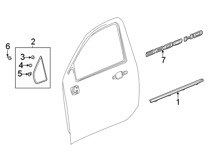 1Front door. Exterior trim.https://images.simplepart.com/images/parts/motor/fullsize/GK20614.png