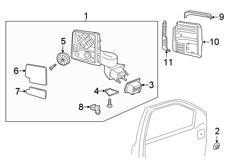 Diagram Front door. Outside mirrors. for your 2006 GMC Sierra 3500 6.6L Duramax V8 DIESEL M/T RWD WT Crew Cab Pickup 