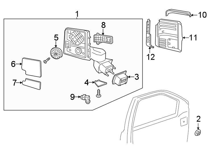 Diagram Front door. Outside mirrors. for your 2006 GMC Sierra 3500 6.0L Vortec V8 M/T 4WD WT Standard Cab Pickup 