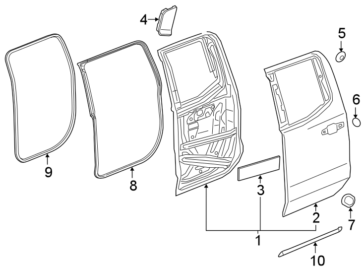 Diagram Rear door. Door & components. for your 2023 Chevrolet Bolt EV   