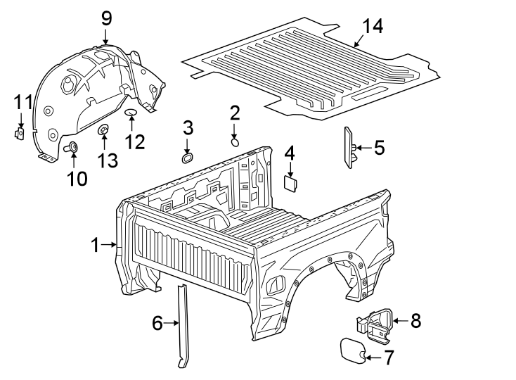 Diagram Pick up box. for your 2002 GMC Sierra 3500 6.6L Duramax V8 DIESEL M/T 4WD Base Crew Cab Pickup Fleetside 