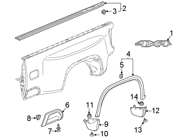 1Pick up box. Exterior trim.https://images.simplepart.com/images/parts/motor/fullsize/GK20716.png