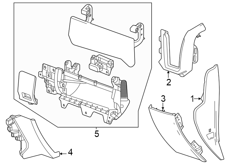 Diagram AT4. Atmosphere. Denali Ultimate. Passenger side trim. Sle. Slt. W/FUSE puller. W/O fuse puller. for your 2023 Cadillac XT5 Livery Hearse  