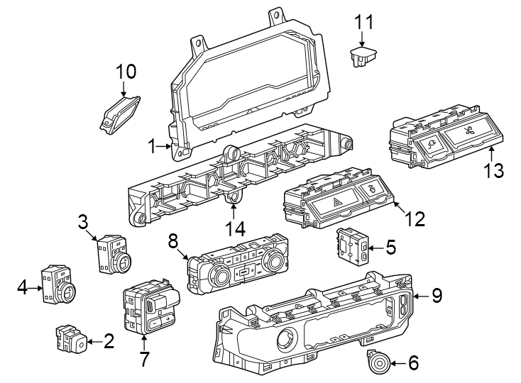 Diagram Instrument panel. Cluster & switches. for your 2021 Chevrolet Camaro 6.2L V8 M/T LT1 Coupe 