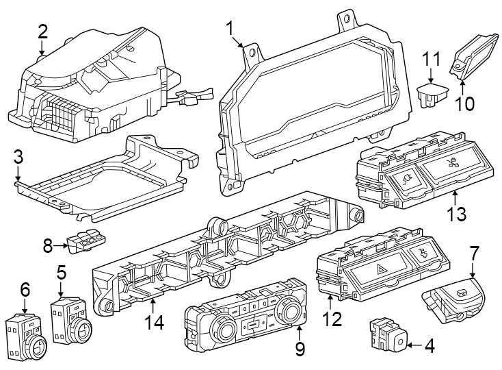 Diagram Instrument panel. Cluster & switches. for your 2021 Chevrolet Camaro 6.2L V8 M/T LT1 Coupe 