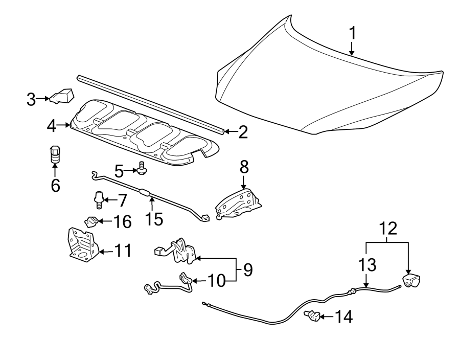 Diagram HOOD & COMPONENTS. for your 2007 GMC Sierra 1500 Classic SLE Extended Cab Pickup 5.3L Vortec V8 A/T RWD 