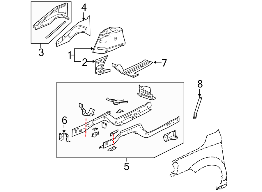 Diagram FENDER. STRUCTURAL COMPONENTS & RAILS. for your 2016 Chevrolet Equinox   