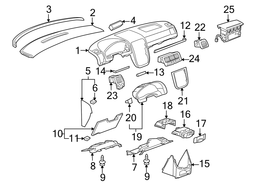 Diagram INSTRUMENT PANEL COMPONENTS. for your 2005 Chevrolet Silverado 2500 HD WT Extended Cab Pickup Fleetside  