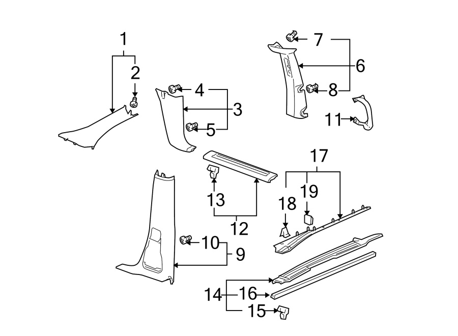 Diagram PILLARS. ROCKER & FLOOR. INTERIOR TRIM. for your 2005 Chevrolet Corvette   