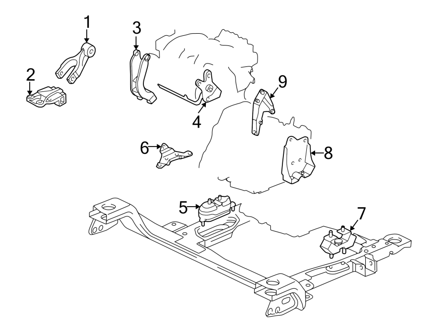 Diagram ENGINE / TRANSAXLE. ENGINE & TRANS MOUNTING. for your 2005 Chevrolet Avalanche 1500 Z66 Crew Cab Pickup Fleetside  